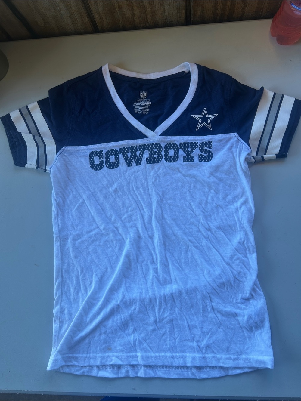Dallas Cowboys Girls' V-Neck Short Sleeve Tee - Navy & White
